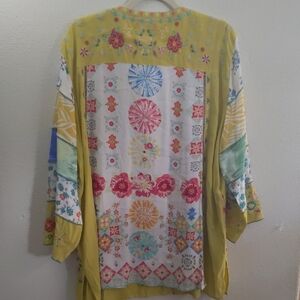 NWT John Mark Yellow Floral patchwork Tunic blouse embroidered boho